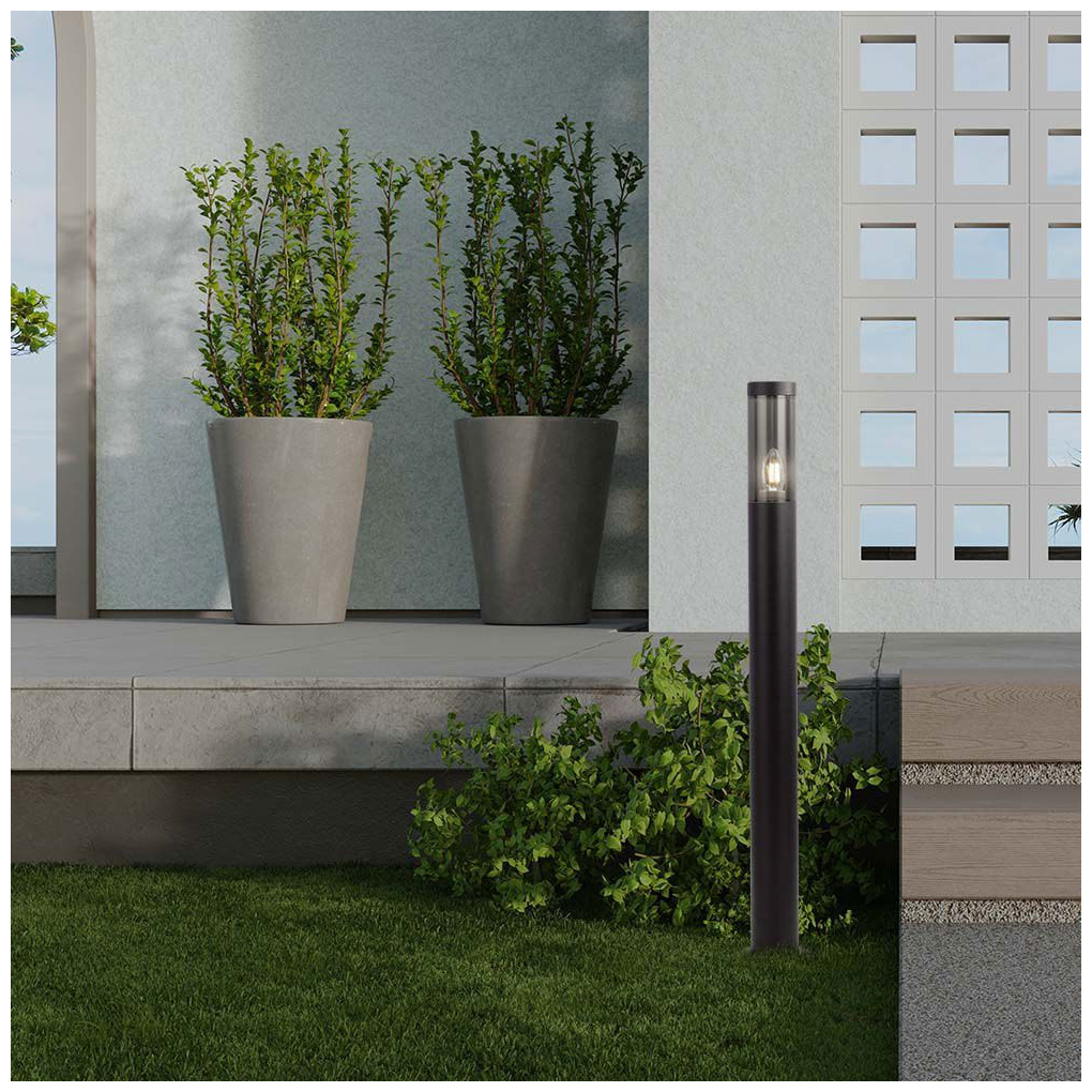 V-TAC Επιδαπέδιο Φωτιστικό Κήπου για E27 LED IP44 1m Στρογγυλό Smoke Plastic Μαύρο 10472