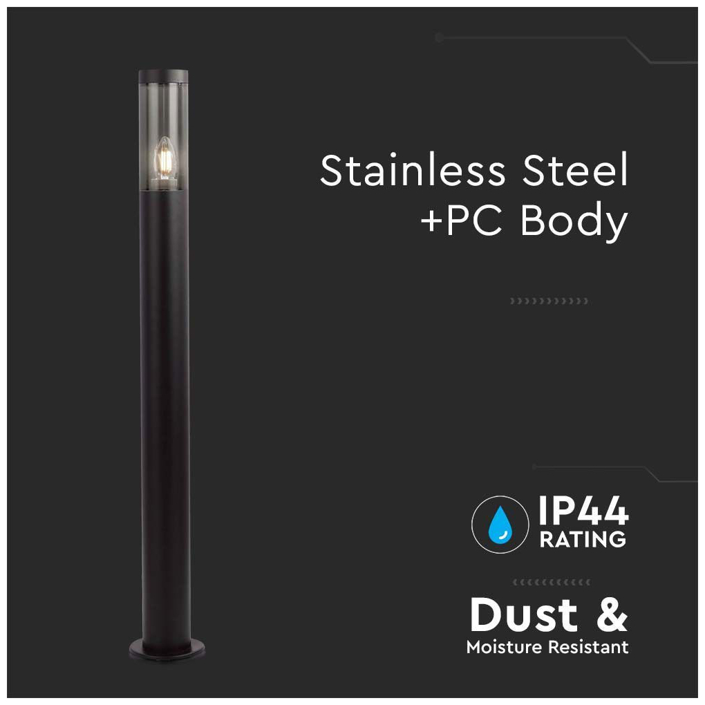 V-TAC Επιδαπέδιο Φωτιστικό Κήπου για E27 LED IP44 1m Στρογγυλό Smoke Plastic Μαύρο 10472