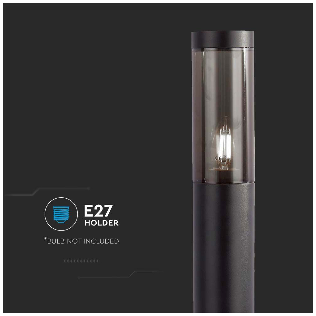 V-TAC Επιδαπέδιο Φωτιστικό Κήπου για E27 LED IP44 1m Στρογγυλό Smoke Plastic Μαύρο 10472