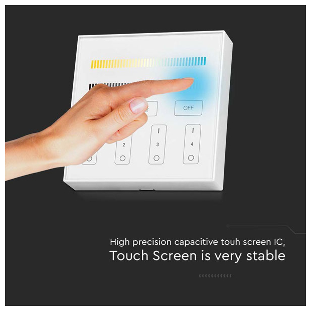V-TAC Επιτοίχιο Controller Αφής WiFi 4 Ζωνών για Ταινίες LED CCT Άσπρο 2916