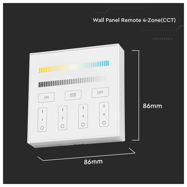V-TAC Επιτοίχιο Controller Αφής WiFi 4 Ζωνών για Ταινίες LED CCT Άσπρο 2916