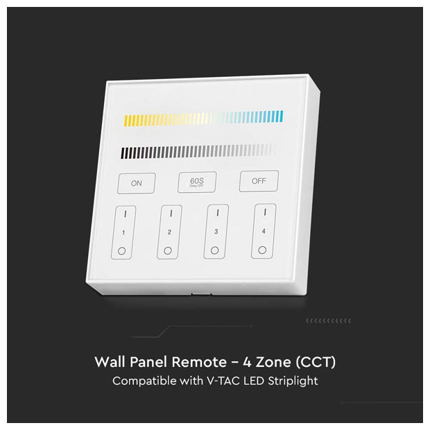 V-TAC Επιτοίχιο Controller Αφής WiFi 4 Ζωνών για Ταινίες LED CCT Άσπρο 2916