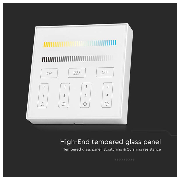 V-TAC Επιτοίχιο Controller Αφής WiFi 4 Ζωνών για Ταινίες LED CCT Άσπρο 2916