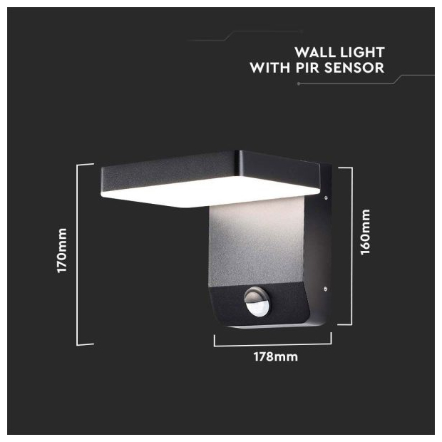V-TAC Επιτοίχιο Φωτιστικό-Απλίκα LED 17W 230V 350° 2520lm IP65 με Αισθητήρα Κίνησης Ζεστό Λευκό Μαύρο 2948