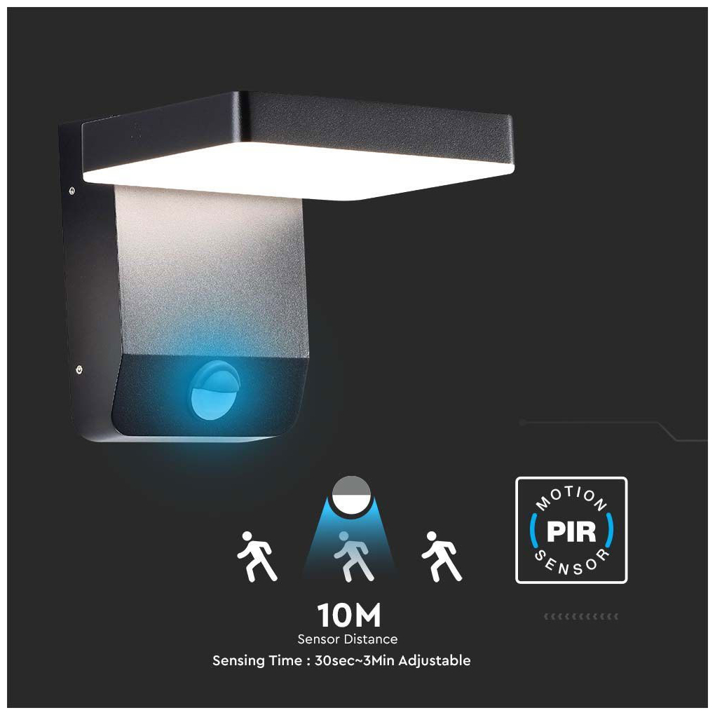 V-TAC Επιτοίχιο Φωτιστικό-Απλίκα LED 17W 230V 350° 2520lm IP65 με Αισθητήρα Κίνησης Ζεστό Λευκό Μαύρο 2948