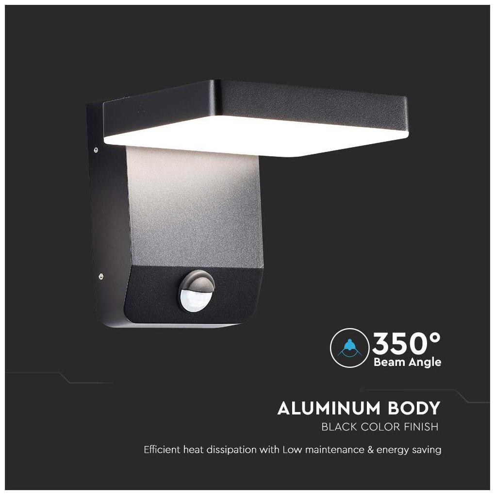 V-TAC Επιτοίχιο Φωτιστικό-Απλίκα LED 17W 230V 350° 2520lm IP65 με Αισθητήρα Κίνησης Ζεστό Λευκό Μαύρο 2948
