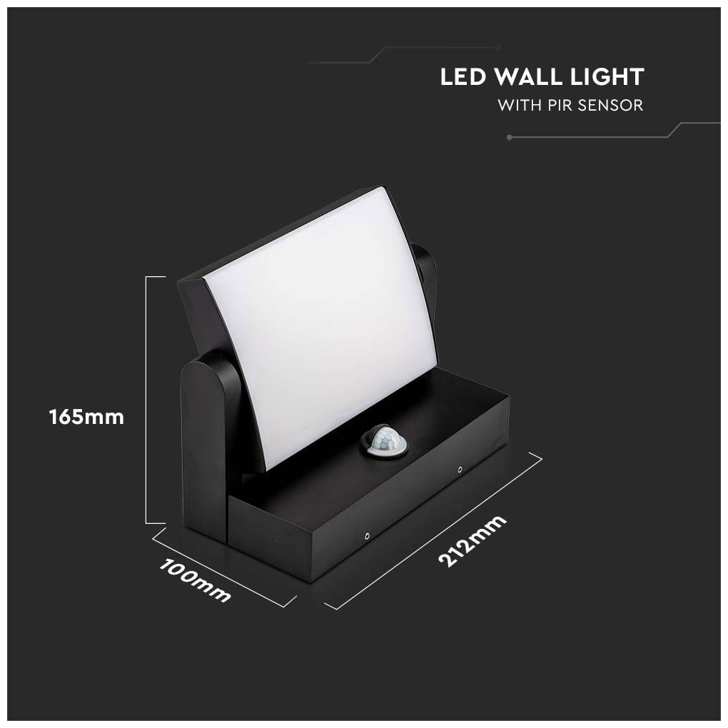 V-TAC Επιτοίχιο Φωτιστικό-Απλίκα LED 17W 230V 350° 2520lm IP65 με Αισθητήρα Κίνησης Φυσικό Λευκό Μαύρο 2941