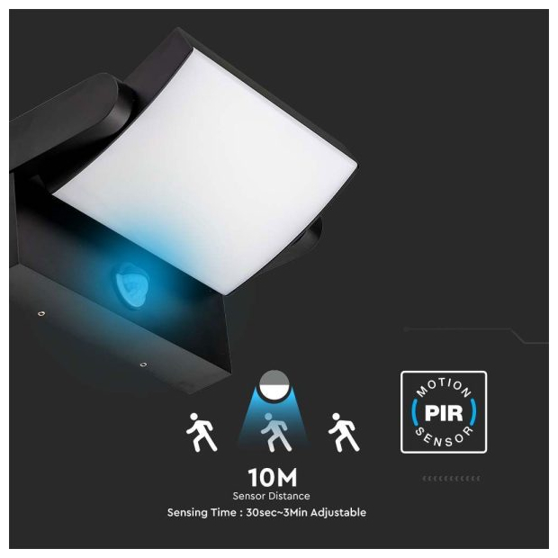 V-TAC Επιτοίχιο Φωτιστικό-Απλίκα LED 17W 230V 350° 2520lm IP65 με Αισθητήρα Κίνησης Φυσικό Λευκό Μαύρο 2941