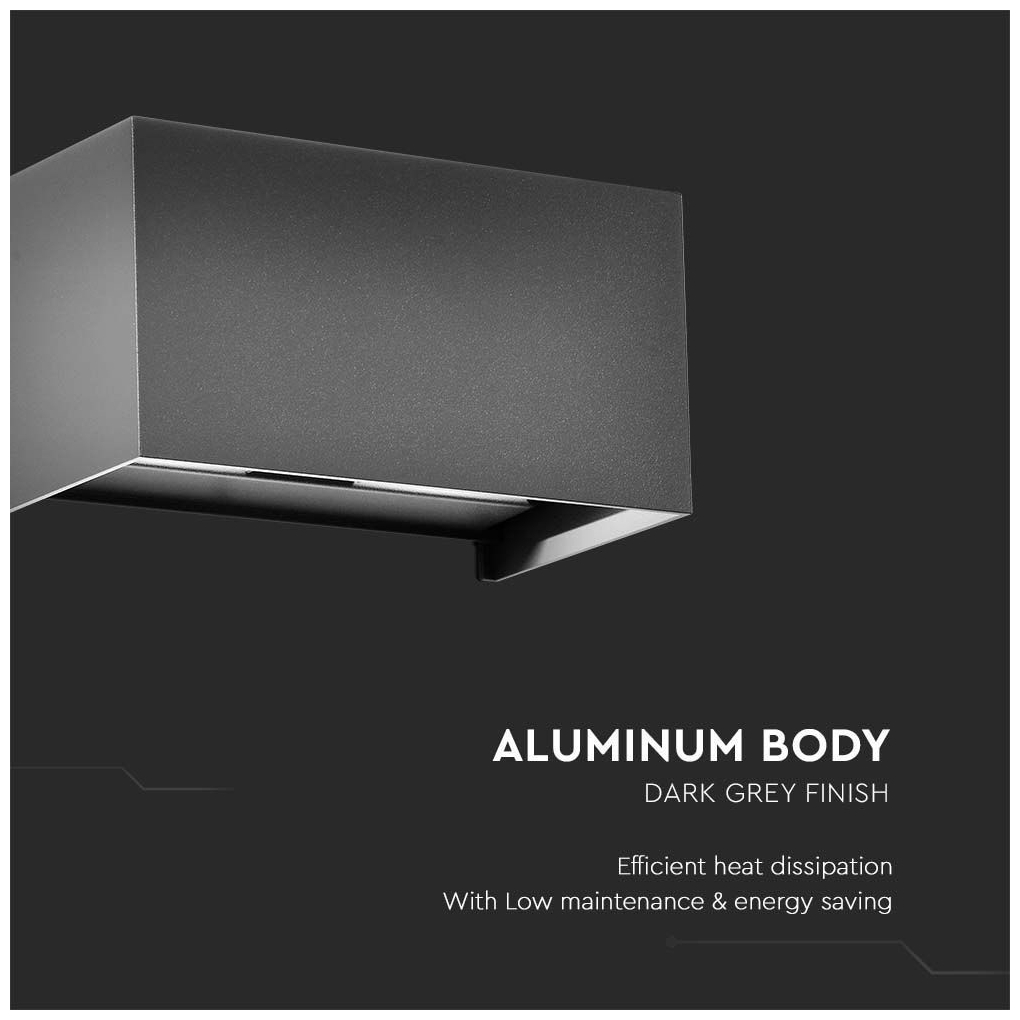 V-TAC Επιτοίχιο Φωτιστικό-Απλίκα LED 24W 230V 120° 2720lm IP65 Up-Down Ορθογώνιο Ζεστό Λευκό Γκρι 2979