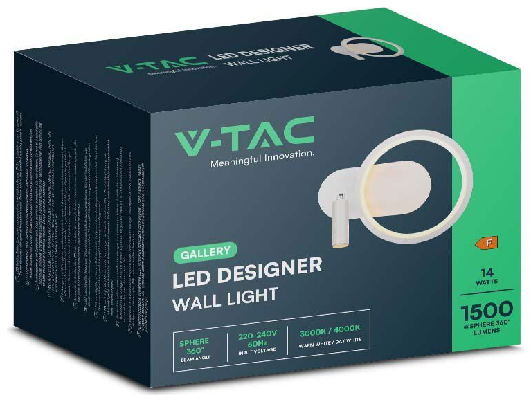 V-TAC Επιτοίχιο Φωτιστικό LED 14W 230V 1500lm IP20 Ζεστό Λευκό Άσπρο Σώμα 14983