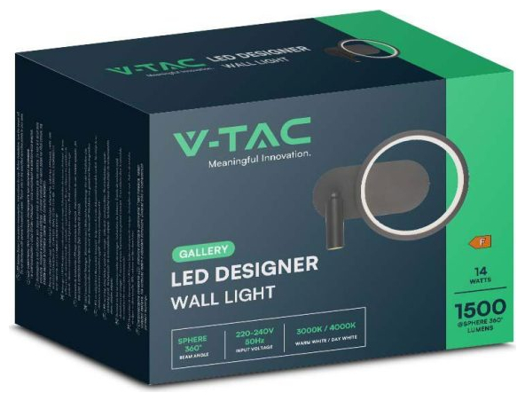V-TAC Επιτοίχιο Φωτιστικό LED 14W 230V 1500lm IP20 Ζεστό Λευκό Μαύρο Σώμα 14981