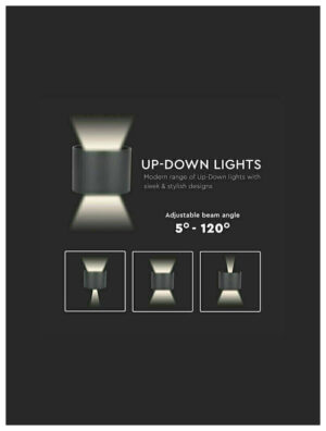 V-TAC Επιτοίχιο Φωτιστικό LED 5W 230V 5°-120° 700lm IP65 Στρογγυλό Up-Down Μαύρο Ζεστό Λευκό 217081
