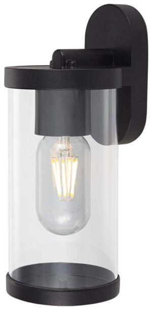 V-TAC Επιτοίχιο Φωτιστικό Κήπου E27 Στρογγυλό με Διάφανο Γυαλί Μαύρο Ματ 10417