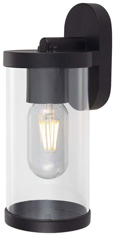 V-TAC Επιτοίχιο Φωτιστικό Κήπου E27 Στρογγυλό με Διάφανο Γυαλί Μαύρο Ματ 10417