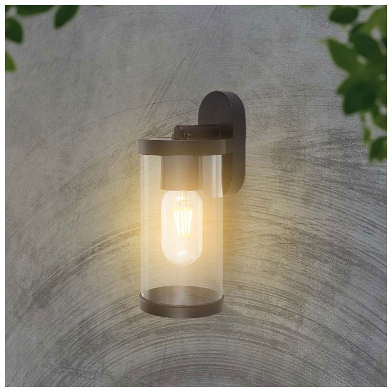 V-TAC Επιτοίχιο Φωτιστικό Κήπου E27 Στρογγυλό με Διάφανο Γυαλί Μαύρο Ματ 10417