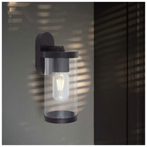 V-TAC Επιτοίχιο Φωτιστικό Κήπου E27 Στρογγυλό με Διάφανο Γυαλί Μαύρο Ματ 10417