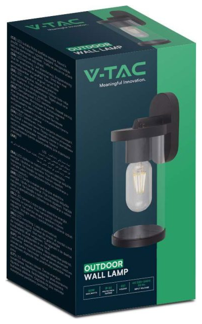 V-TAC Επιτοίχιο Φωτιστικό Κήπου E27 Στρογγυλό με Διάφανο Γυαλί Μαύρο Ματ 10417