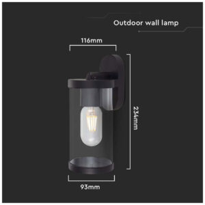 V-TAC Επιτοίχιο Φωτιστικό Κήπου E27 Στρογγυλό με Διάφανο Γυαλί Μαύρο Ματ 10417