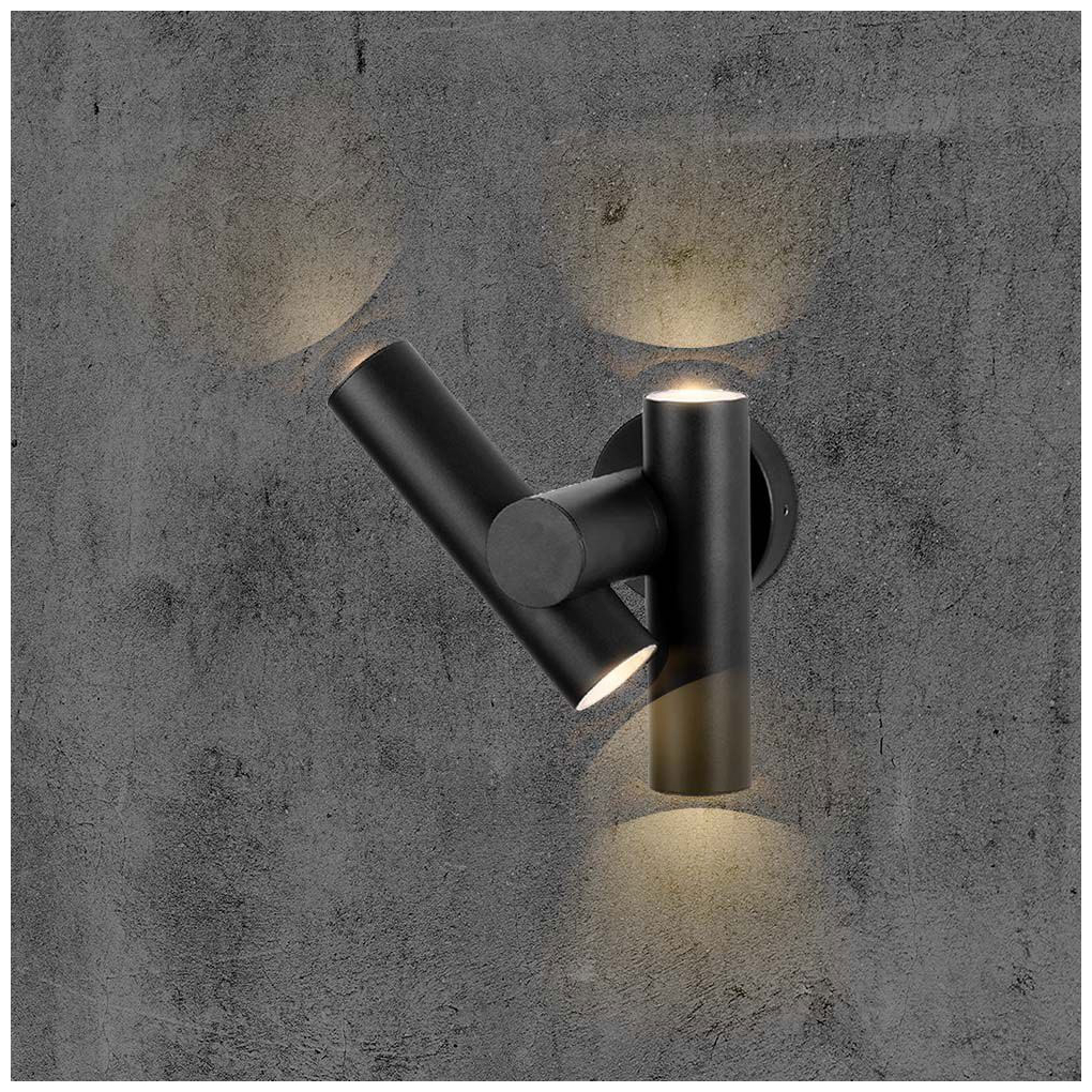 V-TAC Επιτοίχιο Φωτιστικό Κήπου Διπλό Σποτ LED 6W 620lm 90° IP44 Ζεστό Λευκό Μαύρο Σώμα 10473