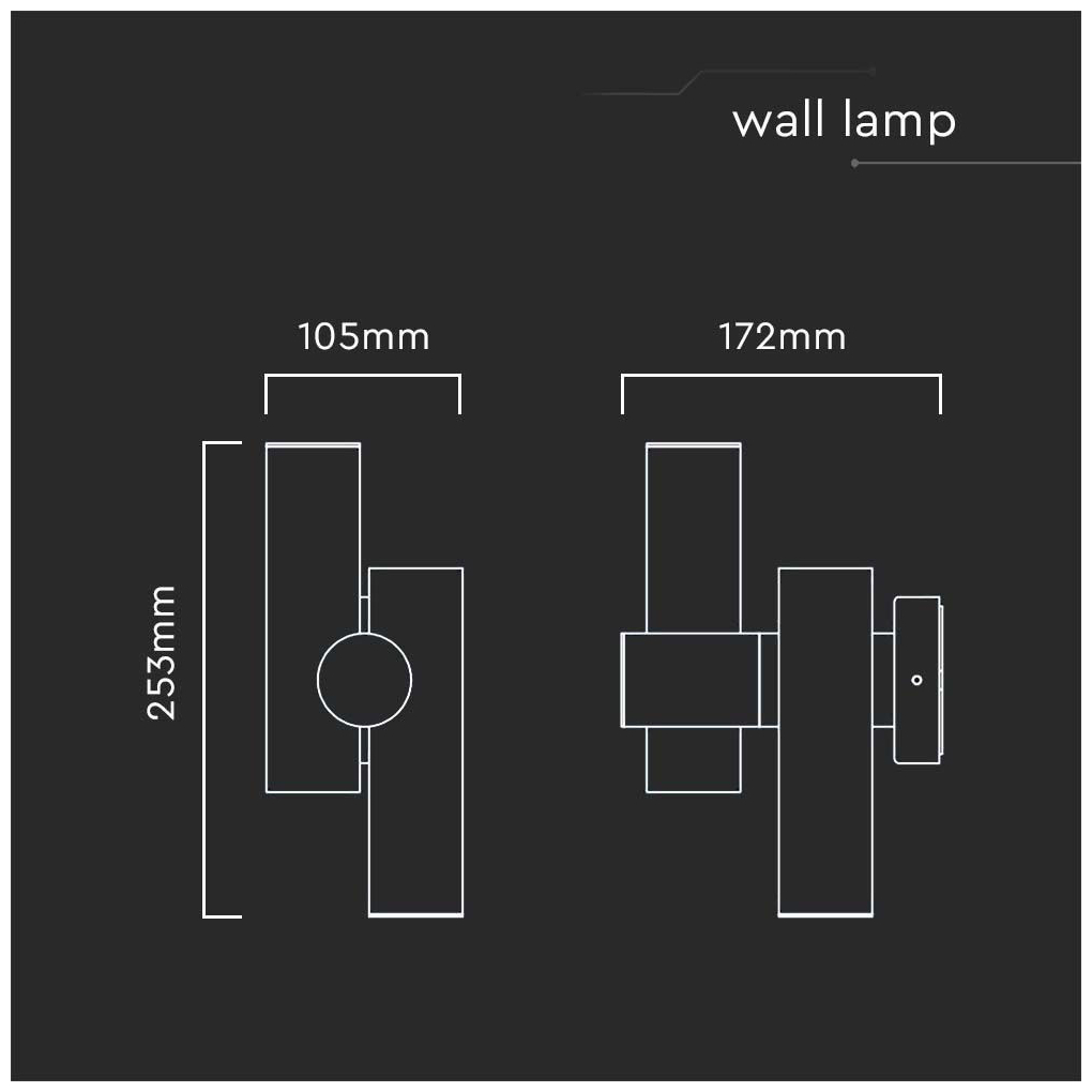 V-TAC Επιτοίχιο Φωτιστικό Κήπου Διπλό Σποτ LED 6W 620lm 90° IP44 Ζεστό Λευκό Μαύρο Σώμα 10473