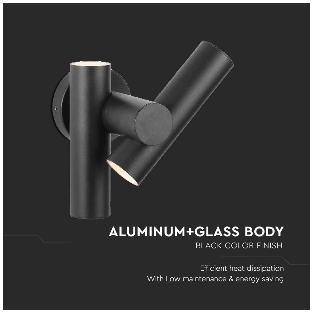 V-TAC Επιτοίχιο Φωτιστικό Κήπου Διπλό Σποτ LED 6W 620lm 90° IP44 Ζεστό Λευκό Μαύρο Σώμα 10473