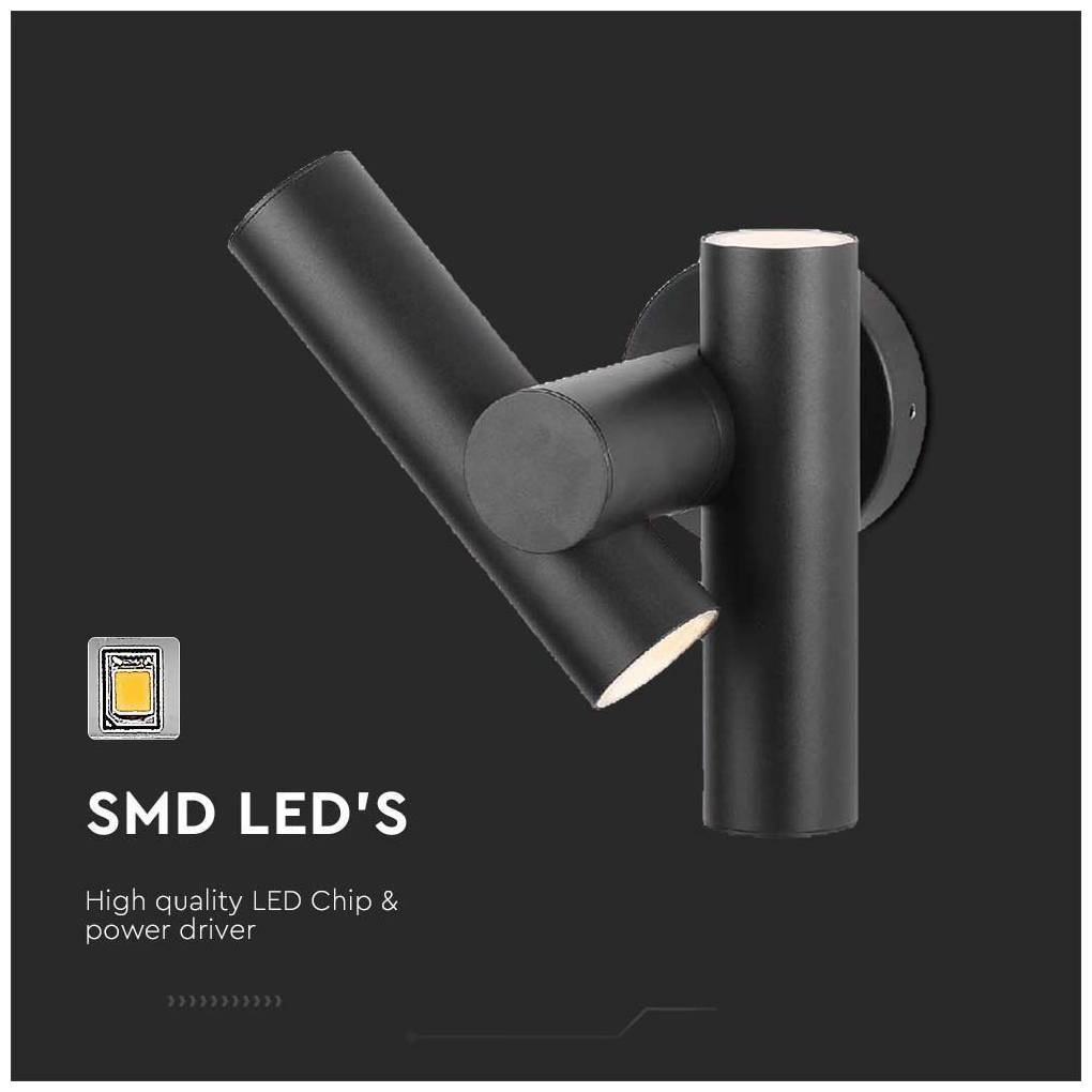 V-TAC Επιτοίχιο Φωτιστικό Κήπου Διπλό Σποτ LED 6W 620lm 90° IP44 Ζεστό Λευκό Μαύρο Σώμα 10473