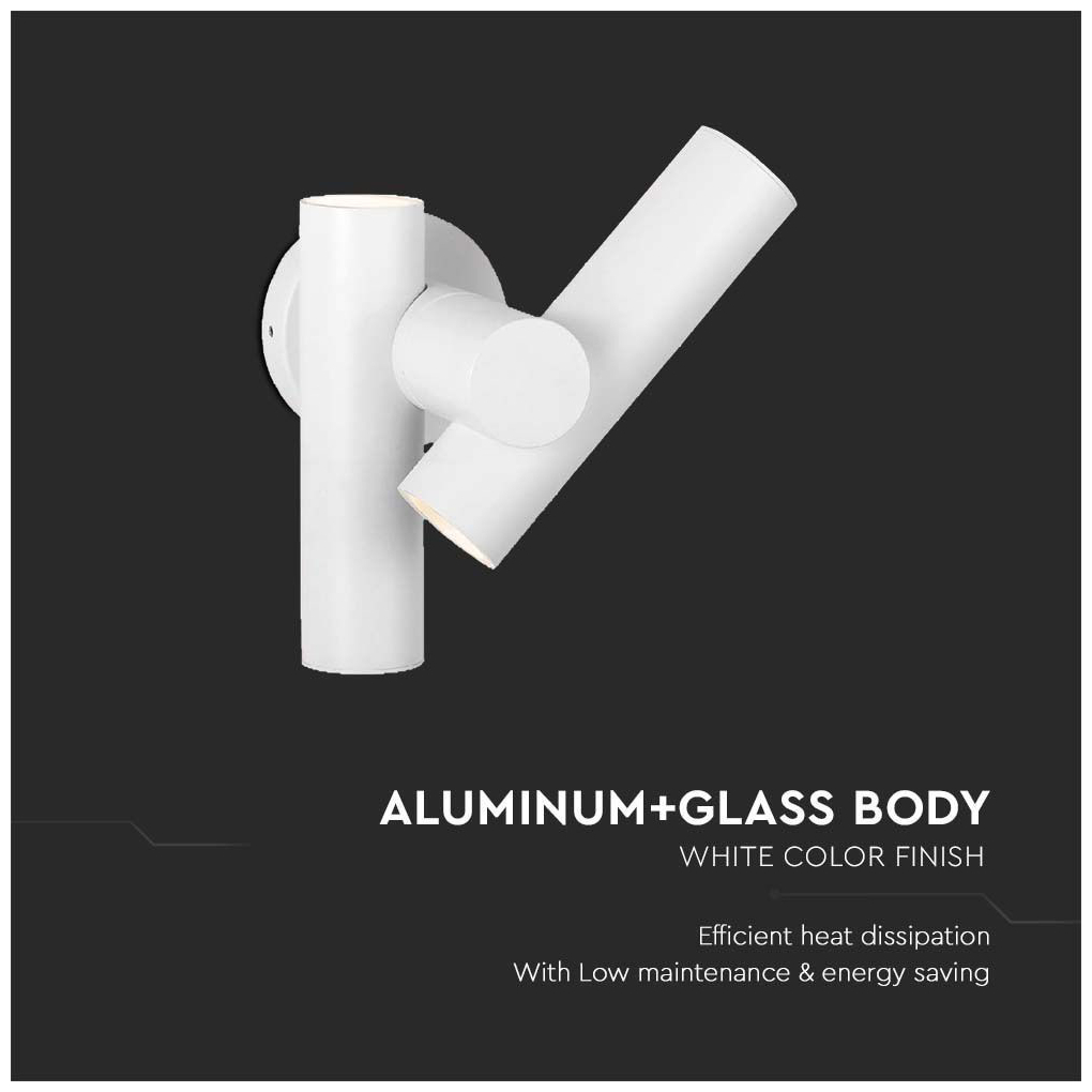 V-TAC Επιτοίχιο Φωτιστικό Κήπου Διπλό Σποτ LED 6W 620lm 90° IP44 Ζεστό Λευκό Άσπρο Σώμα 10474