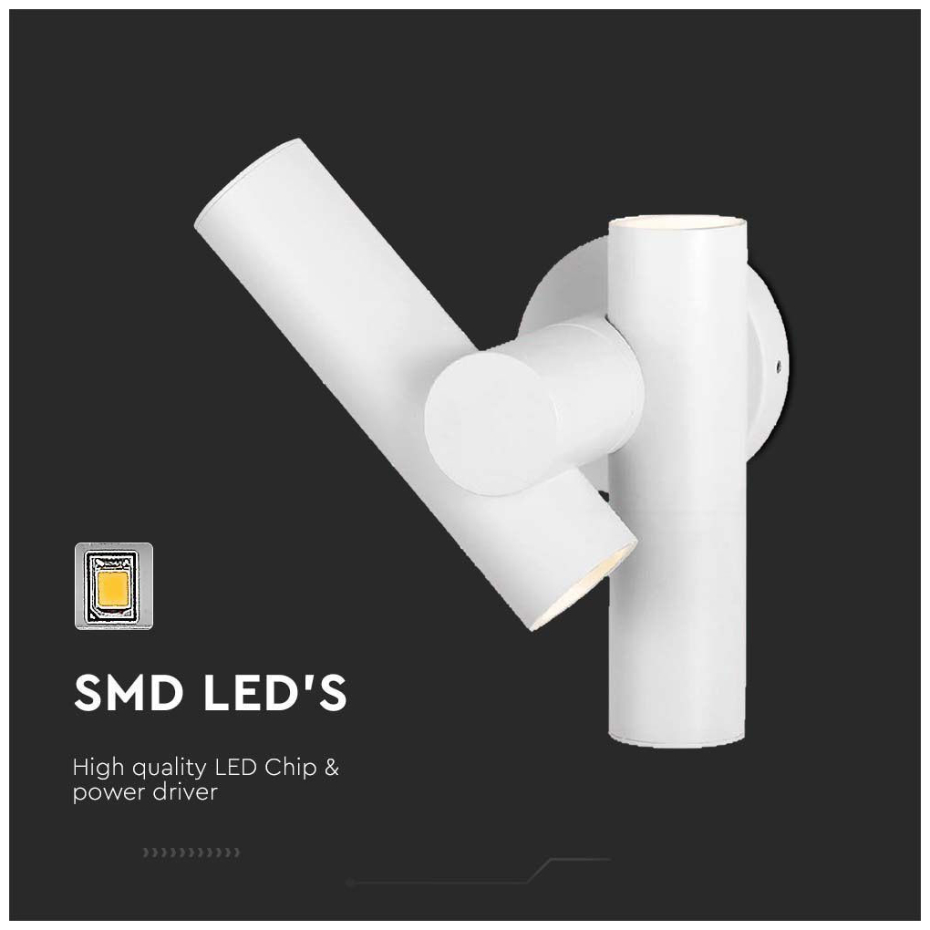 V-TAC Επιτοίχιο Φωτιστικό Κήπου Διπλό Σποτ LED 6W 620lm 90° IP44 Ζεστό Λευκό Άσπρο Σώμα 10474