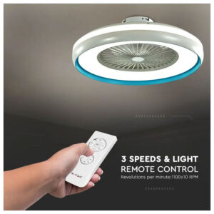 V-TAC Επιτοίχιος Ανεμιστήρας Οροφής-Φωτιστικό LED 45W 3000lm με 7 Πτερύγια AC Μοτέρ CCT 3σε1 και RF Τηλεχειρισμό Γκρι-Μπλε 217934