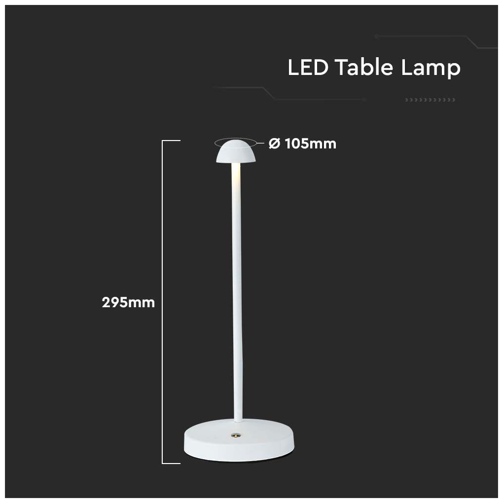 V-TAC Επιτραπέζιο Φωτιστικό 1.6W 130lm 120° IP20 CCT 3σε1 Επαναφορτιζόμενο Touch Dimmable Άσπρο Σώμα 10329