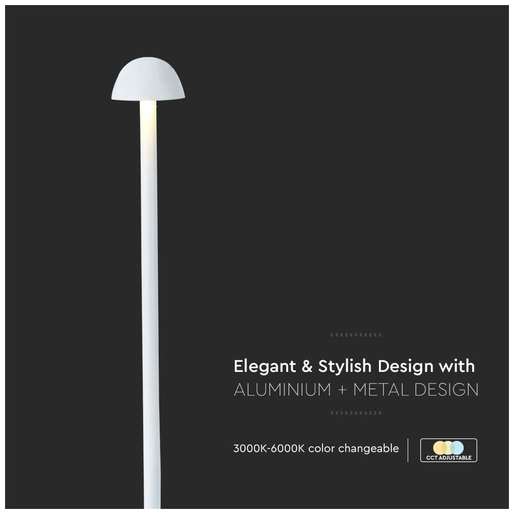 V-TAC Επιτραπέζιο Φωτιστικό 1.6W 130lm 120° IP20 CCT 3σε1 Επαναφορτιζόμενο Touch Dimmable Άσπρο Σώμα 10329