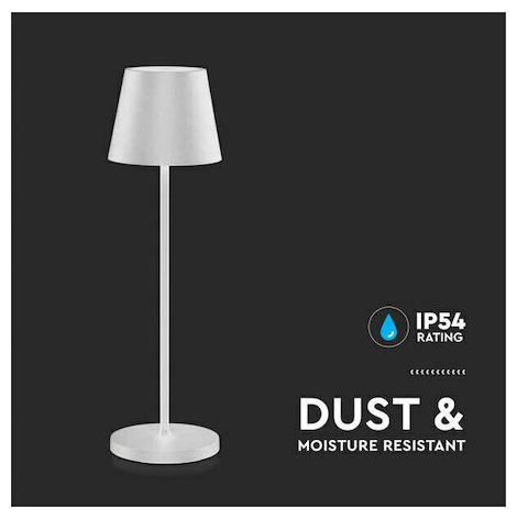 V-TAC Επιτραπέζιο Φωτιστικό 2W 200lm 180° IP54 Επαναφορτιζόμενο Touch Dimmable με Ασύρματη Βάση Φόρτισης Ζεστό Λευκό Άσπρο Σώμα 7651