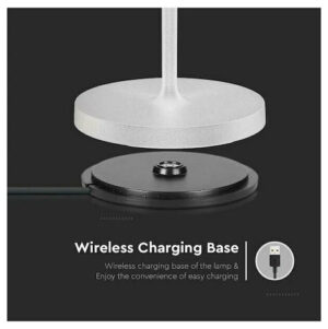 V-TAC Επιτραπέζιο Φωτιστικό 2W 200lm 180° IP54 Επαναφορτιζόμενο Touch Dimmable με Ασύρματη Βάση Φόρτισης Ζεστό Λευκό Άσπρο Σώμα 7651