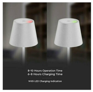 V-TAC Επιτραπέζιο Φωτιστικό 2W 200lm 180° IP54 Επαναφορτιζόμενο Touch Dimmable με Ασύρματη Βάση Φόρτισης Ζεστό Λευκό Άσπρο Σώμα 7651