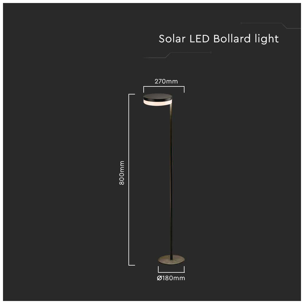 V-TAC Ηλιακό Επιδαπέδιο Φωτιστικό Κήπου Στύλος LED 2W 120lm IP54 Μαύρο 23011