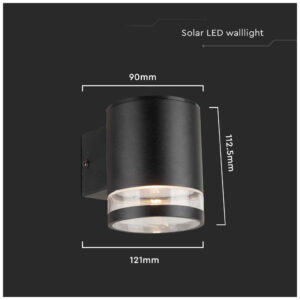 V-TAC Ηλιακό Επιτοίχιο Φωτιστικό Κήπου LED 1W IP44 Στρογγυλό με Αισθητήρα Μικροκυμάτων Ζεστό Λευκό Μαύρο Σώμα 10399