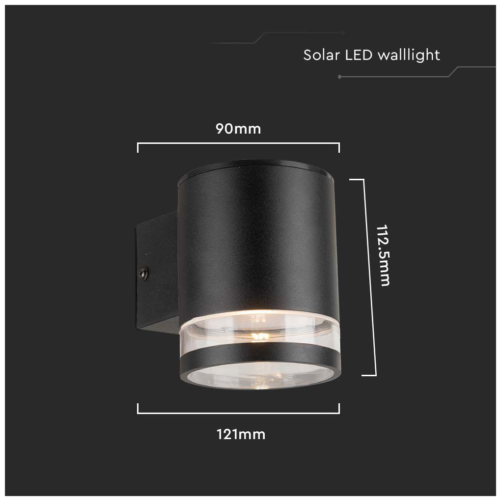 V-TAC Ηλιακό Επιτοίχιο Φωτιστικό Κήπου LED 1W IP44 Στρογγυλό με Αισθητήρα Μικροκυμάτων Ζεστό Λευκό Μαύρο Σώμα 10399