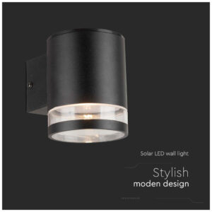 V-TAC Ηλιακό Επιτοίχιο Φωτιστικό Κήπου LED 1W IP44 Στρογγυλό με Αισθητήρα Μικροκυμάτων Ζεστό Λευκό Μαύρο Σώμα 10399