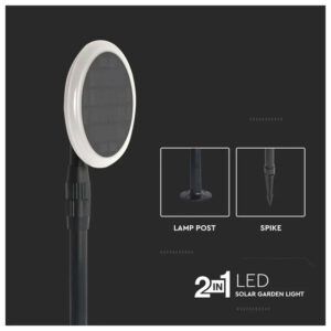 V-TAC Ηλιακό Φωτιστικό Κήπου LED SMD 2σε1 3W Αδιάβροχο IP65 260lm 360° με Ρυθμιζόμενη Κεφαλή και Ύψος Φυσικό Λευκό Μαύρο Σώμα 2τμχ./συσκ. 6667