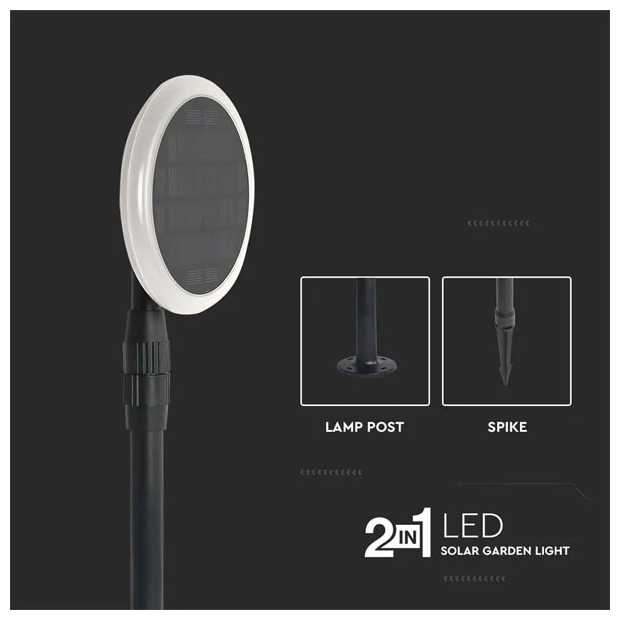 V-TAC Ηλιακό Φωτιστικό Κήπου LED SMD 2σε1 3W Αδιάβροχο IP65 260lm 360° με Ρυθμιζόμενη Κεφαλή και Ύψος Φυσικό Λευκό Μαύρο Σώμα 2τμχ./συσκ. 6667
