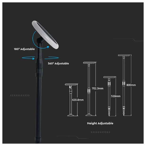 V-TAC Ηλιακό Φωτιστικό Κήπου LED SMD 2σε1 3W Αδιάβροχο IP65 260lm 360° με Ρυθμιζόμενη Κεφαλή και Ύψος Φυσικό Λευκό Μαύρο Σώμα 2τμχ./συσκ. 6667