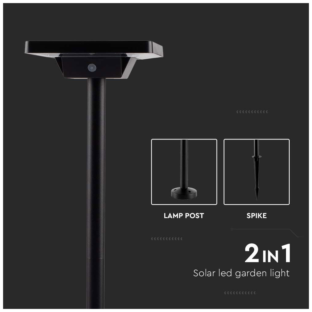 V-TAC Ηλιακό Φωτιστικό Κήπου Στύλος LED CCT 2W 220lm 110° IP65 2σε1 με Αισθητήρα Κίνησης Επιδαπέδιο ή Χωνευτό Μαύρο 10304