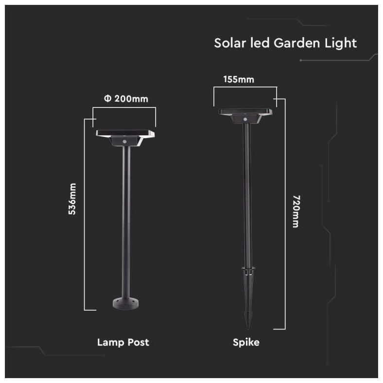 V-TAC Ηλιακό Φωτιστικό Κήπου Στύλος LED CCT 2W 220lm 110° IP65 2σε1 με Αισθητήρα Κίνησης Επιδαπέδιο ή Χωνευτό Μαύρο 10304