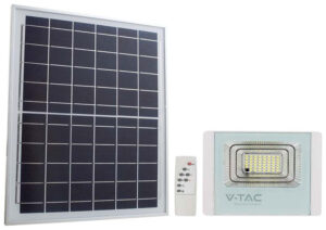 V-TAC Ηλιακός Προβολέας LED 25W 550lm 120° IP65 με Χειριστήριο Άσπρο Σώμα Ψυχρό Λευκό 10405