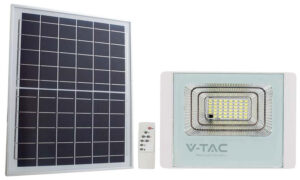 V-TAC Ηλιακός Προβολέας LED 60W 1650lm 120° IP65 με Χειριστήριο Άσπρο Σώμα Ψυχρό Λευκό 10409