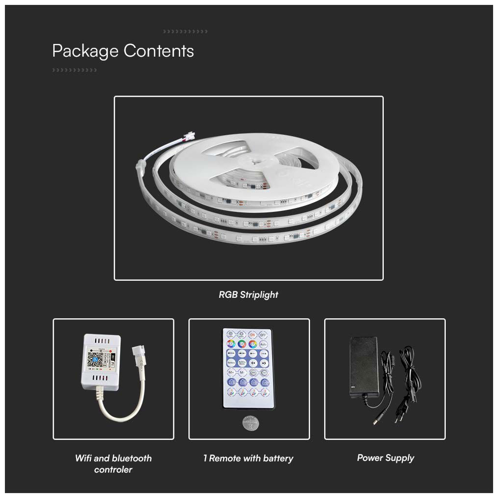 V-TAC Κιτ Ταινίας Magic LED RGB WiFi-Bluetooth 24V DC 13W SMD 5050 60LEDs/m 120° IP65 με Τηλεχειριστήριο και Τροφοδοτικό 23146 (5μέτρα)