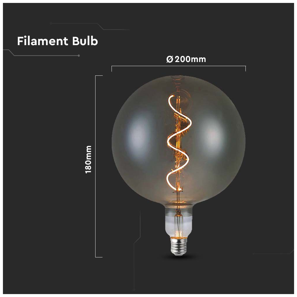 V-TAC Λάμπα LED E27 Filament G200S 4W 2700Κ θερμό λευκό γυαλί καπνισμένο SKU 23170