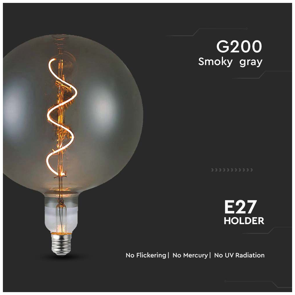 V-TAC Λάμπα LED E27 Filament G200S 4W 2700Κ θερμό λευκό γυαλί καπνισμένο SKU 23170