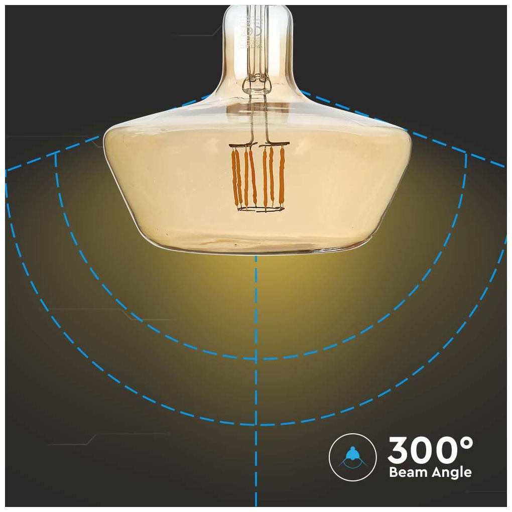 V-TAC Λάμπα LED E27 T180 Filament 8W θερμό λευκό 1800K γυαλί amber SKU: 212790