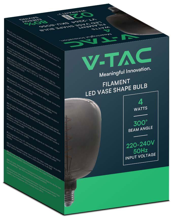 V-TAC Λαμπα LED Filament E27 4W 230V 300° IP20 VASE SHAPE Μαύρο Γυαλί 8056